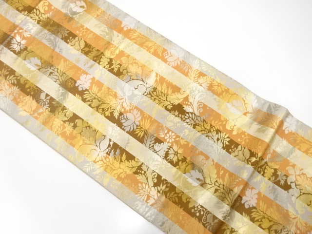 縞に唐花模様織出し袋帯